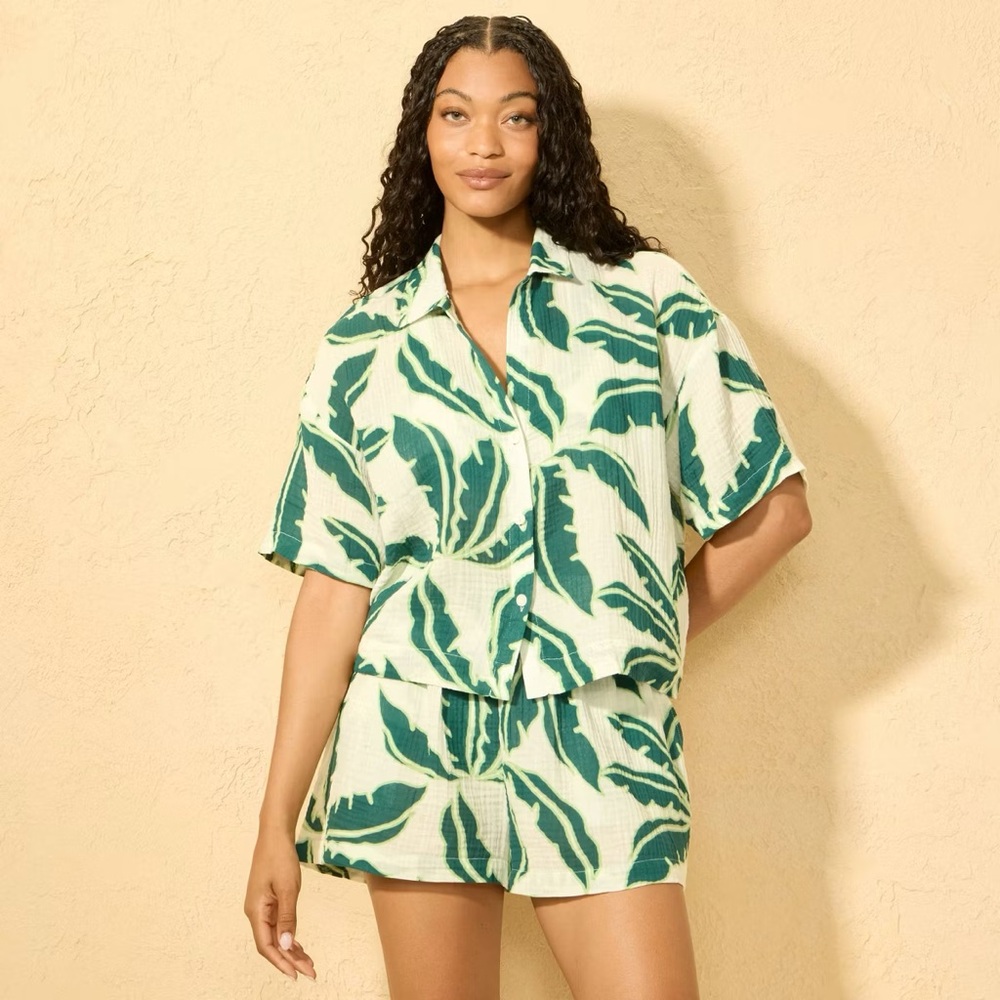 Green Leaf Print Shirt